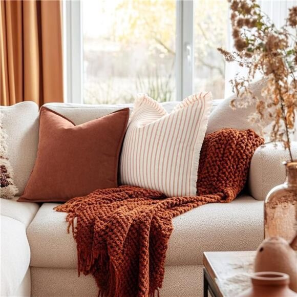 Rust Throw Pillow Covers 18x18 Set of 2 Chenille Fall Pillow Covers - Picture 2 of 7